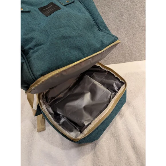 V-Coool Professional Cooler Bag Baby Bag Teal Beige Cooling Pocket Tote Backpack - Picture 7 of 15